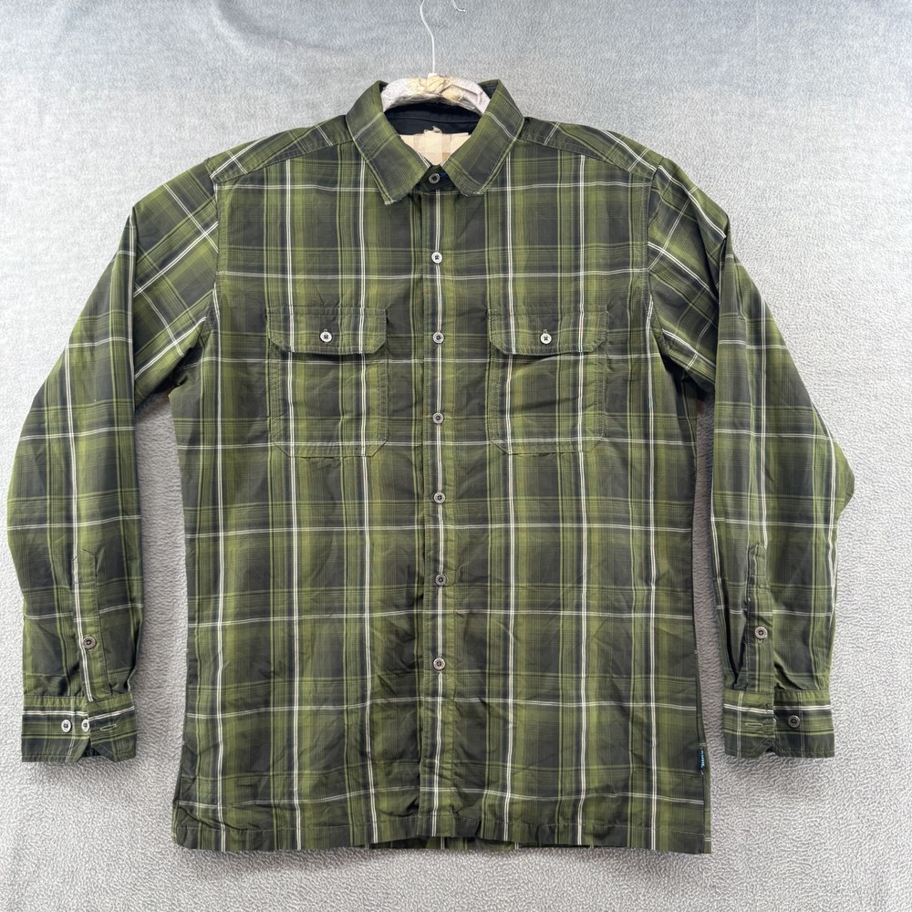 Kuhl Eluxur Shirt Mens Size Medium Green Plaid Long Sleeve Button Down Hiking